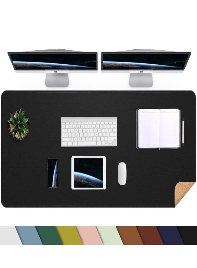 AFIING Large Desk Mat 47.2" x 17" Leather Desk Pad Protector with Natural Cork & PU Leather, Non-Slip Office Desk Mat, Large Mouse Pad, Waterproof Desk Blotter pad for Office&Home(Black) - Image 1